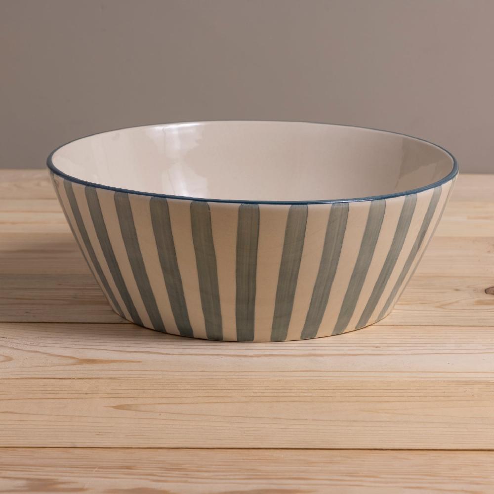 be home Hand-Painted Stoneware Serving Bowl with Stripes