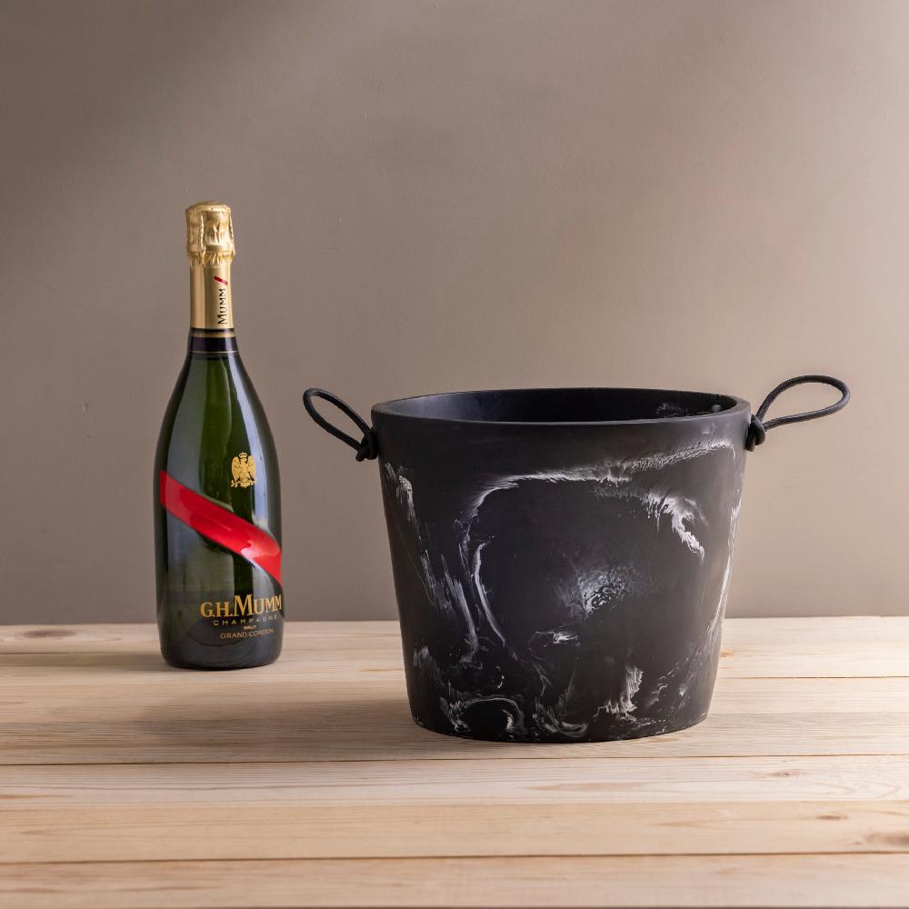 Be Home Handmade Resin Champagne Bucket With Leather Handles Black Marble