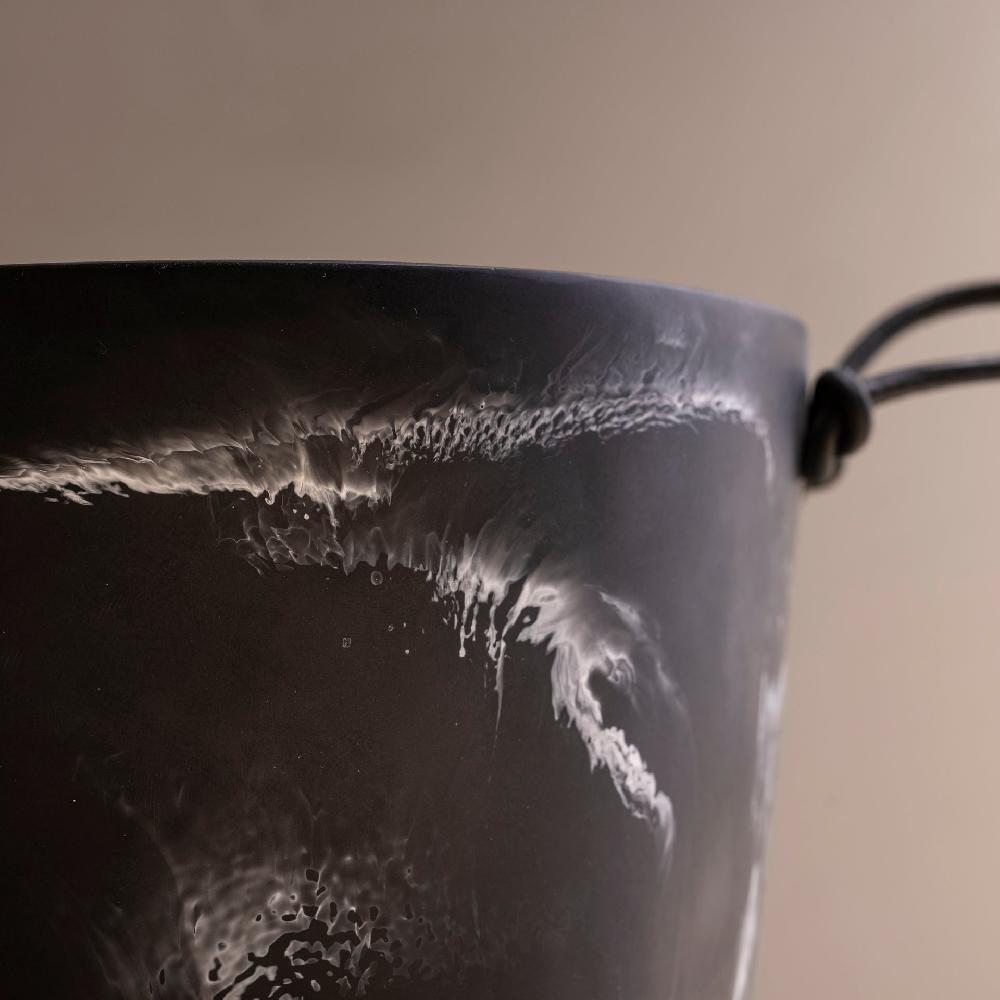 Be Home Handmade Resin Champagne Bucket With Leather Handles Black Marble
