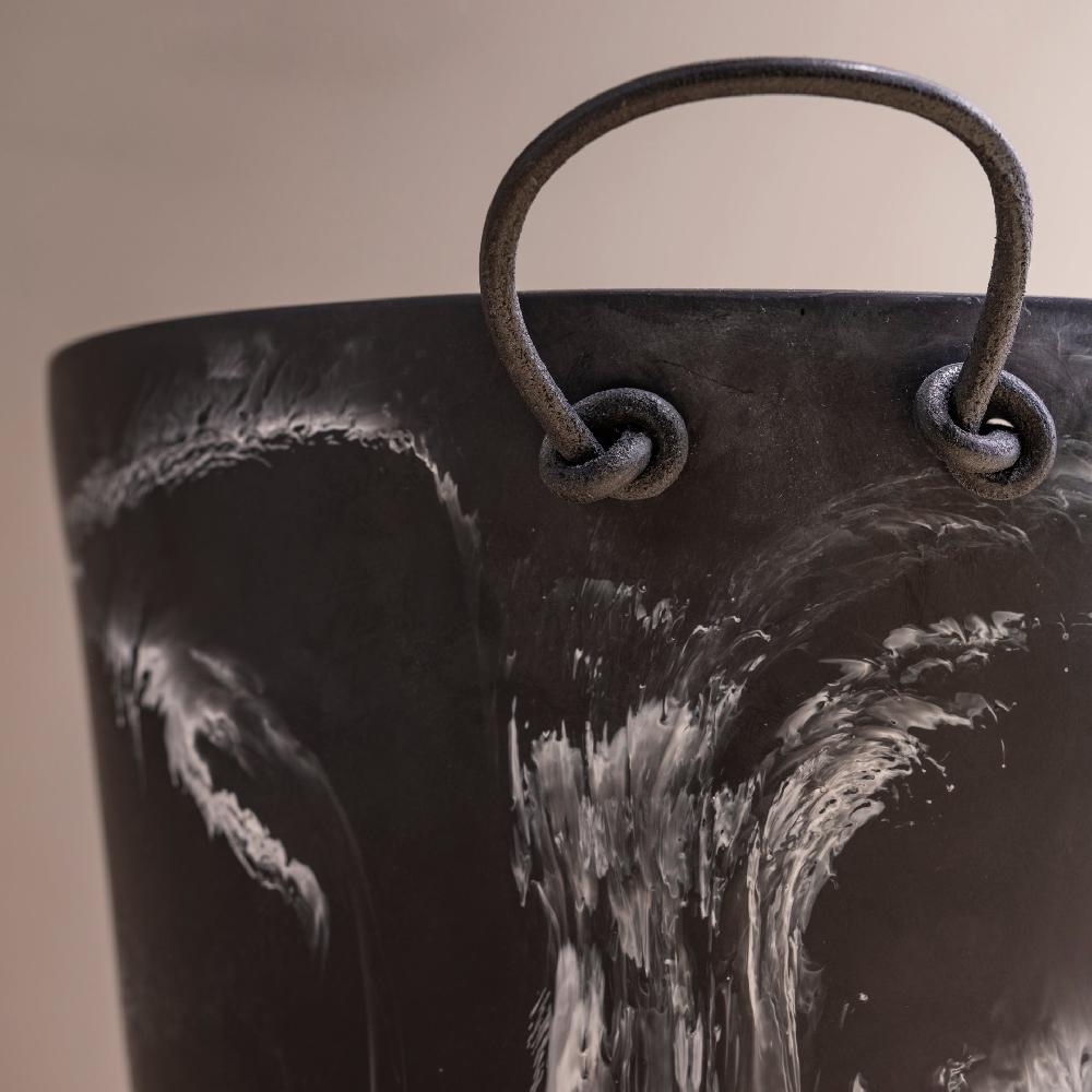 Be Home Handmade Resin Champagne Bucket With Leather Handles Black Marble