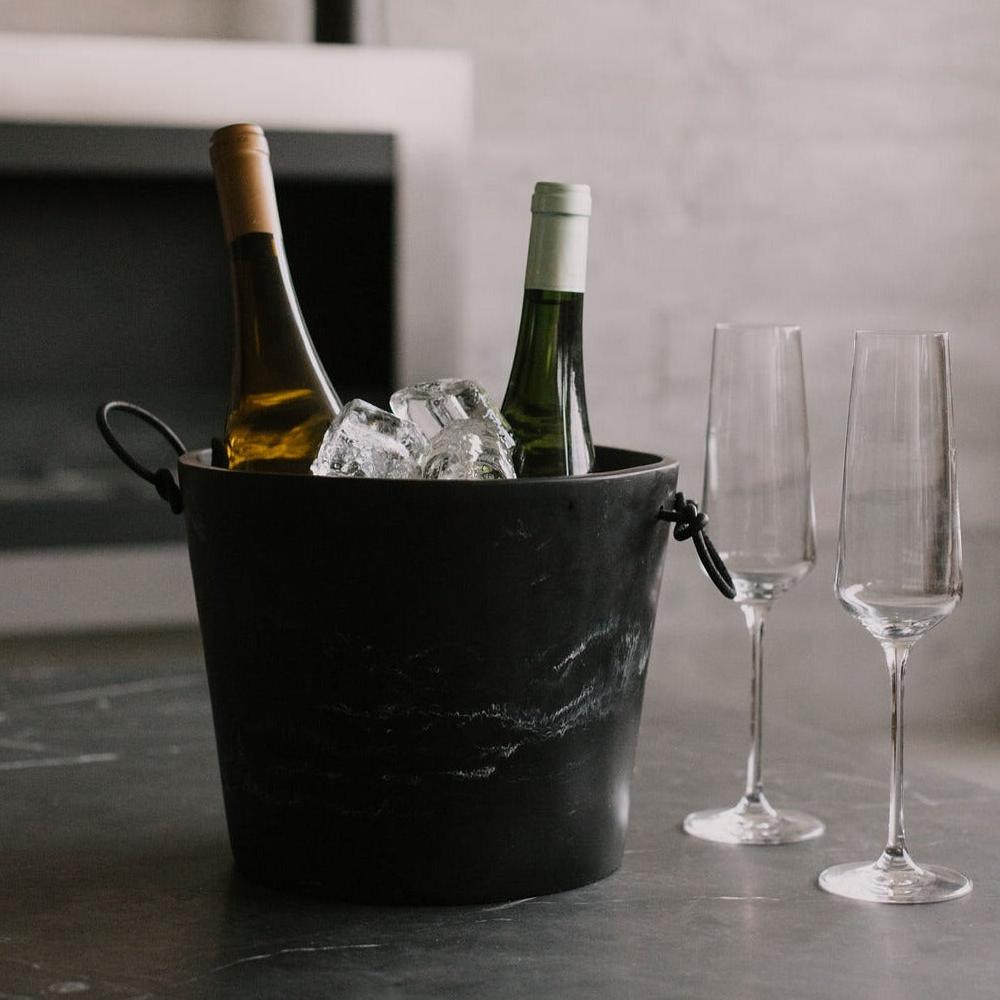 be home Handmade Resin Champagne Bucket with Leather Handles Black Marble