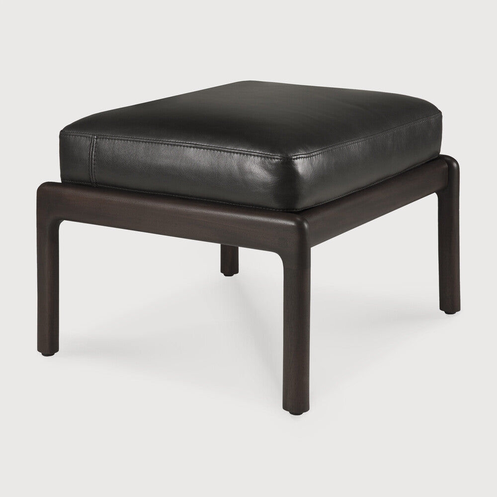 Be Home Jack Footstool Varnished Mahogany Dark Brown Black Leather