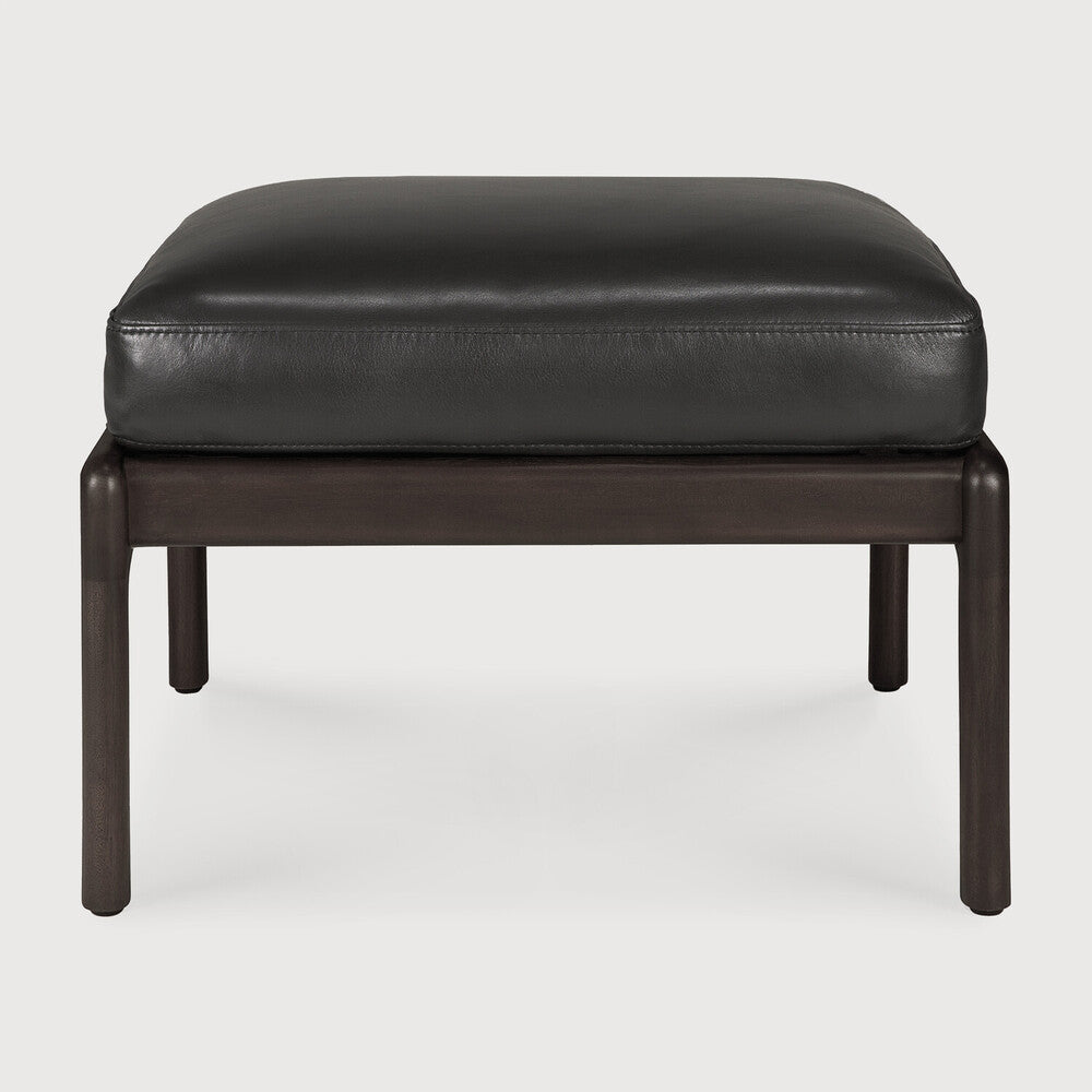 Be Home Jack Footstool Varnished Mahogany Dark Brown Black Leather
