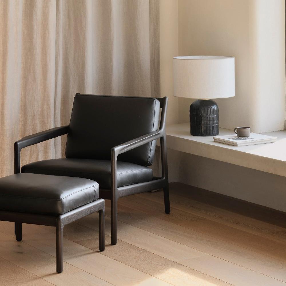 be home Jack Footstool Varnished Mahogany Dark Brown Black Leather