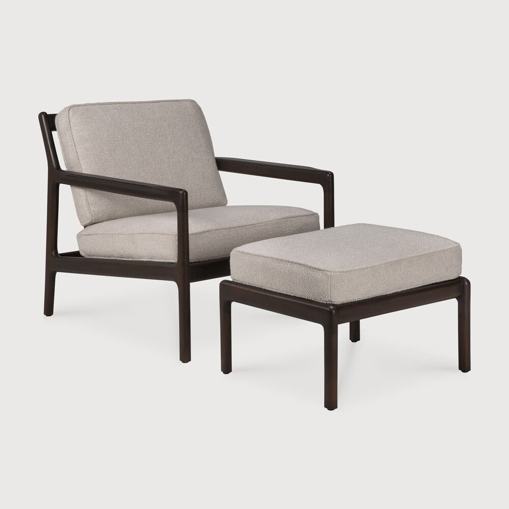 Be Home Jack Footstool Varnished Mahogany Dark Brown Ivory Fabric