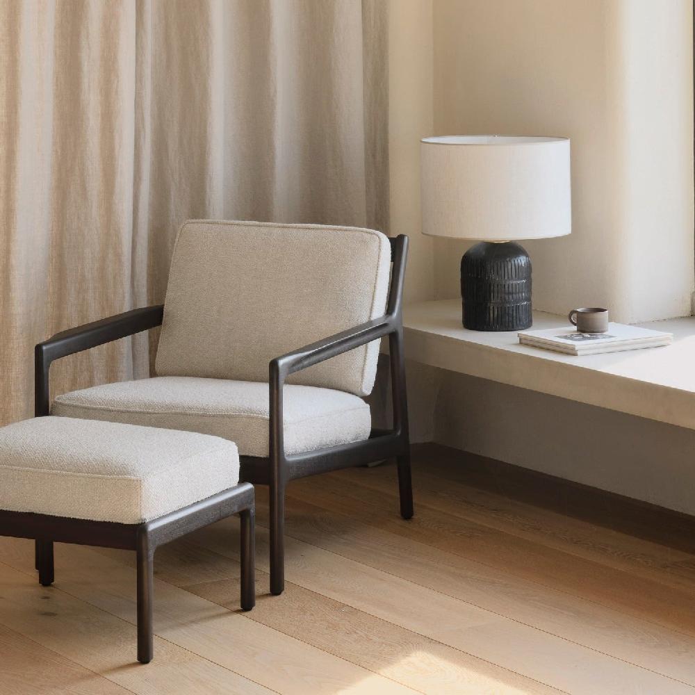 be home Jack Footstool Varnished Mahogany Dark Brown Ivory Fabric