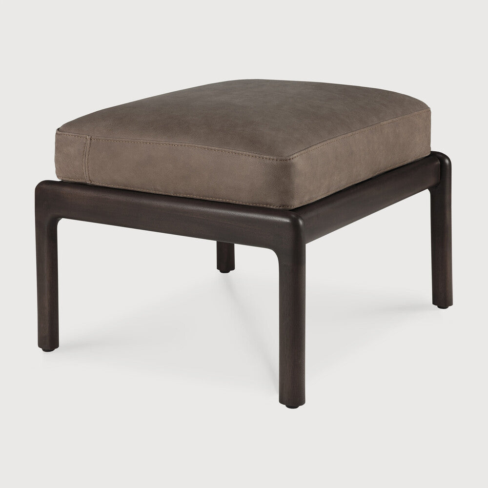 Be Home Jack Footstool Varnished Mahogany Dark Brown Terra Nubuck Leather