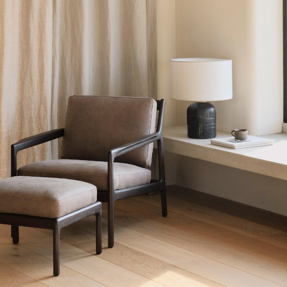 be home Jack Footstool Varnished Mahogany Dark Brown Terra Nubuck Leather