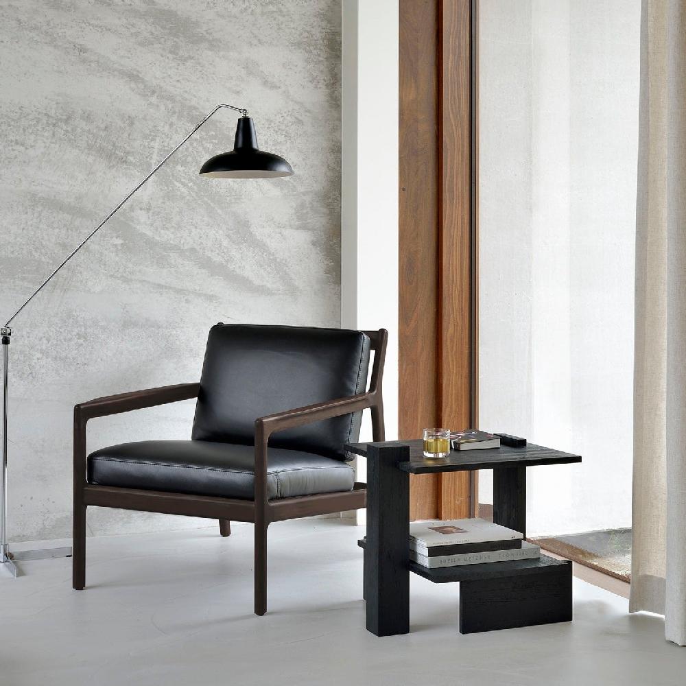 be home Jack Lounge Chair Varnished Mahogany Dark Brown Black Leather