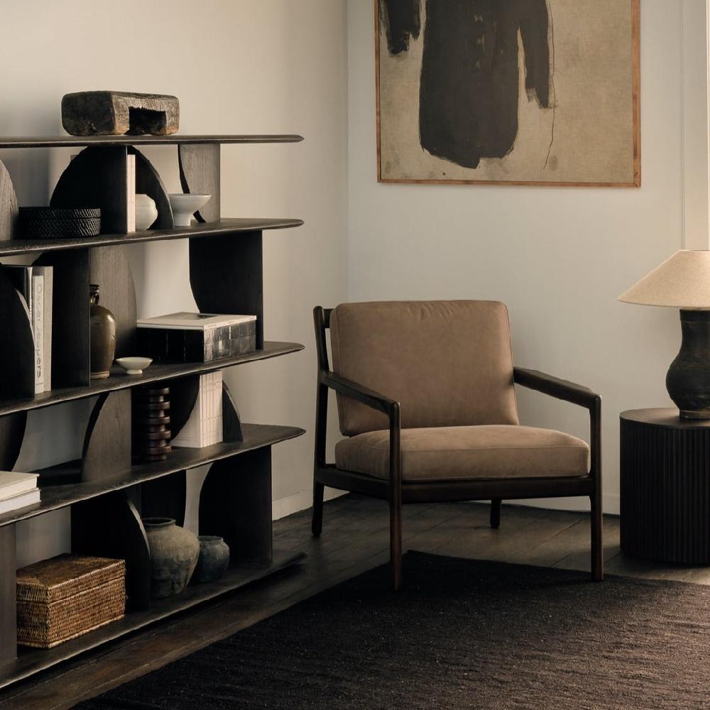 be home Jack Lounge Chair Varnished Mahogany Dark Brown Terra Nubuck Leather