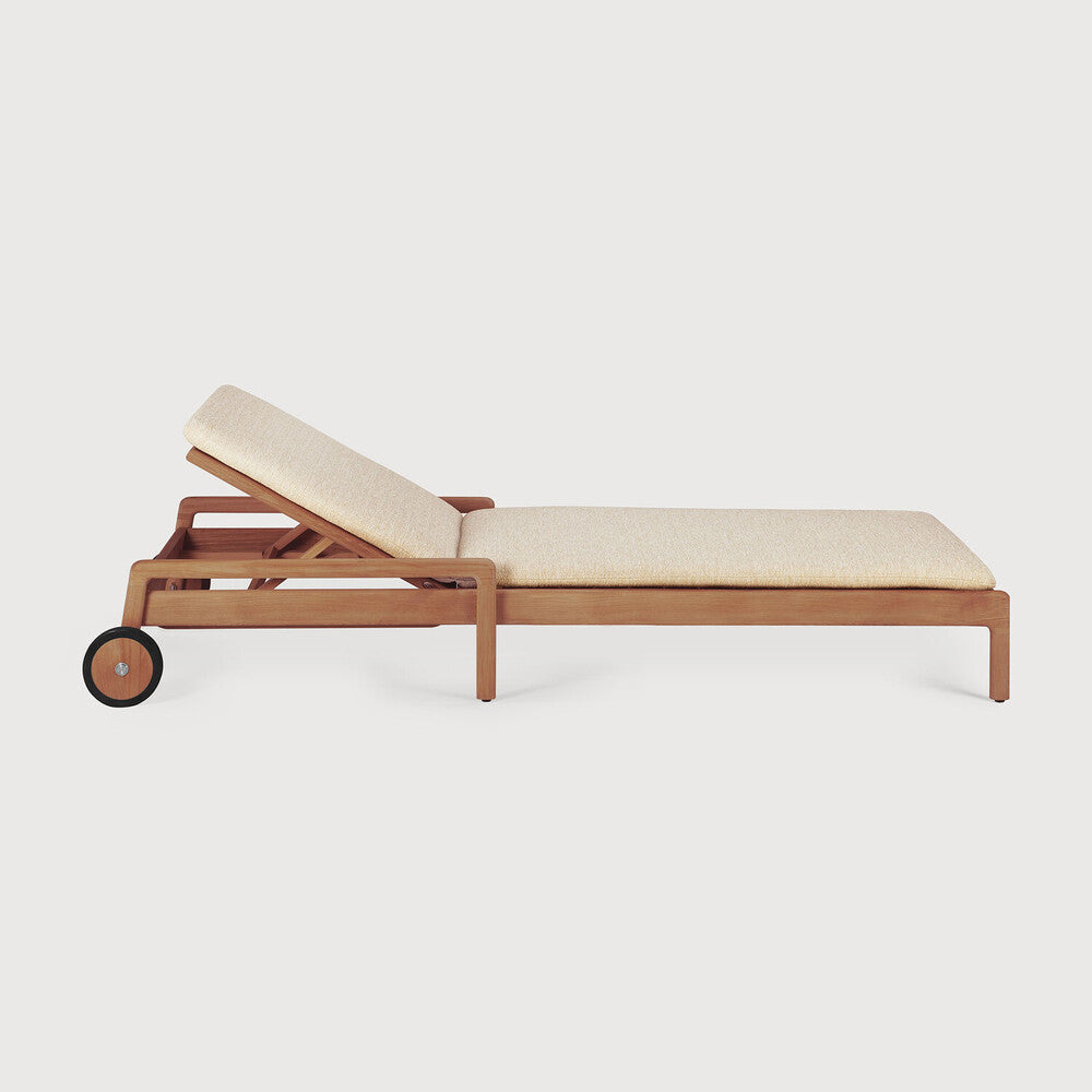 be home Jack Outdoor Adjustable Lounger Teak Natural Fabric Thin Cushion
