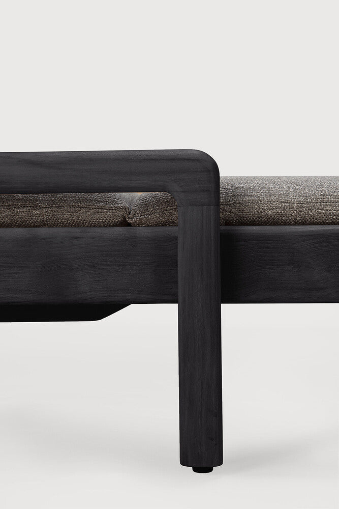 Be Home Jack Outdoor Adjustable Lounger Varnished Teak Black Mocha Fabric Thin Cushion