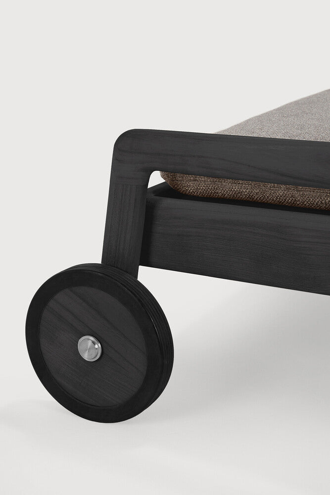 Be Home Jack Outdoor Adjustable Lounger Varnished Teak Black Mocha Fabric Thin Cushion