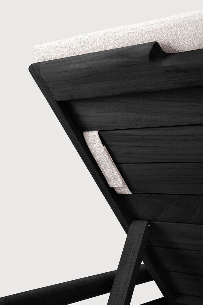 Be Home Jack Outdoor Adjustable Lounger Varnished Teak Black Off White Fabric Thin Cushion