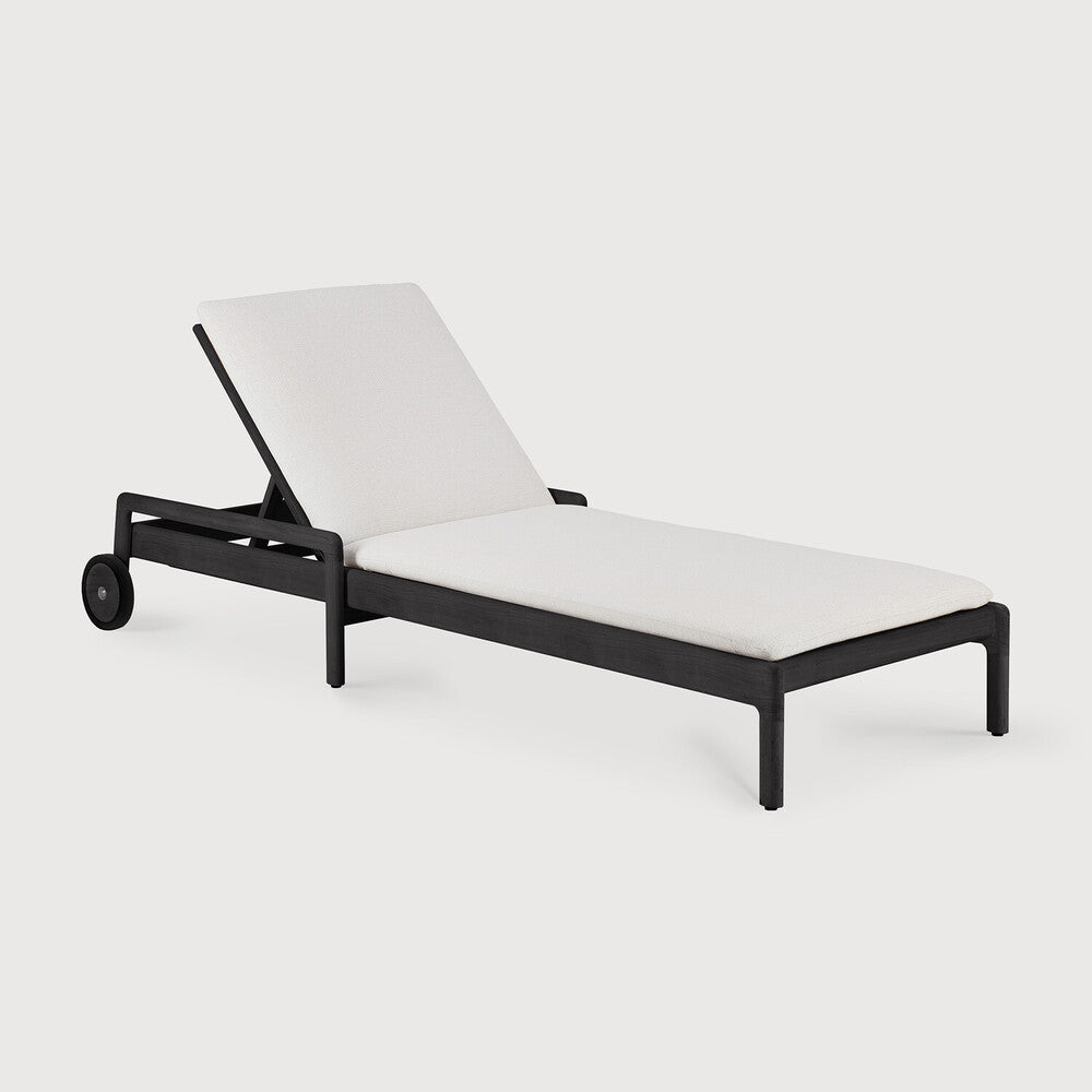 be home Jack Outdoor Adjustable Lounger Varnished Teak Black Off White Fabric Thin Cushion