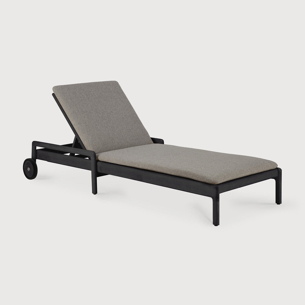 be home Jack Outdoor Adjustable Lounger Varnished Teak Black Mocha Fabric Thin Cushion