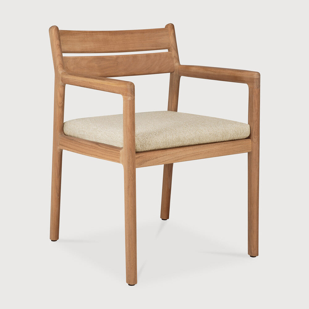 be home Jack outdoor dining chair - teak - Natural fabric - with arms