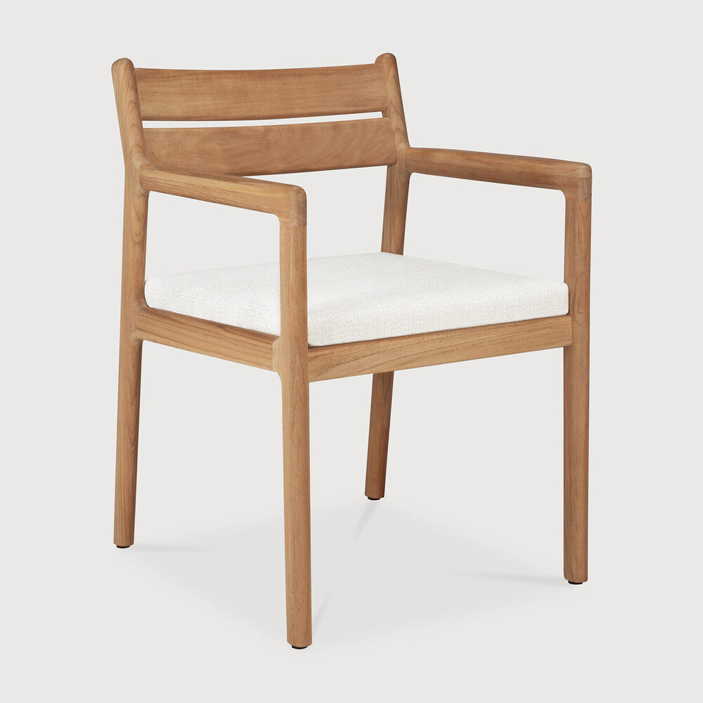 Be Home Jack Outdoor Dining Chair - Teak - Off White Fabric - With Arms