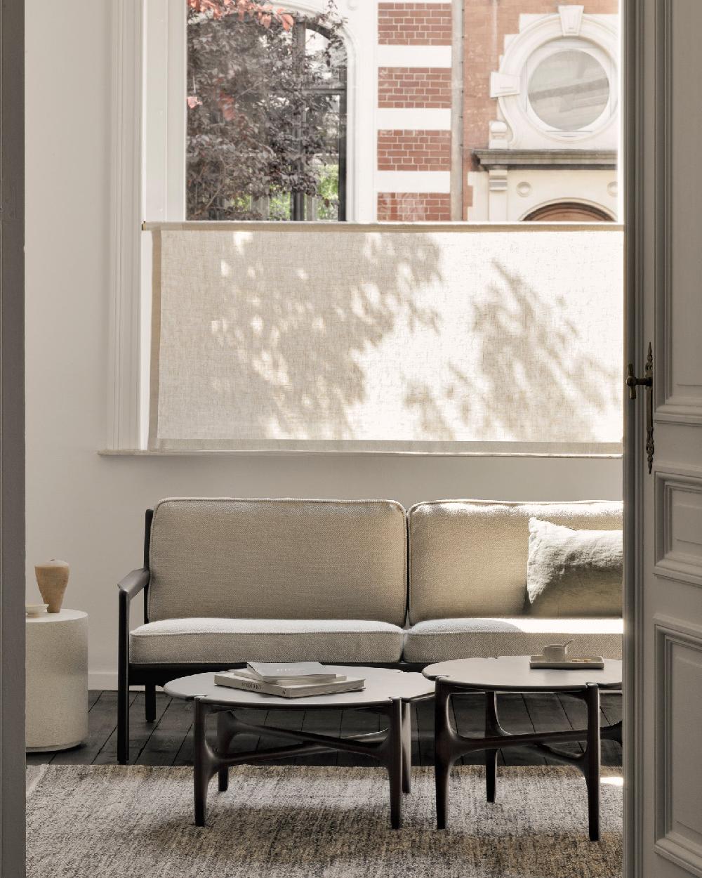 Be Home Jack Sofa - Varnished Mahogany - Dark Brown - Ivory Fabric - 2+ Seater