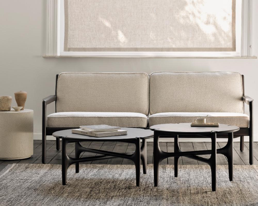 Be Home Jack Sofa - Varnished Mahogany - Dark Brown - Ivory Fabric - 2+ Seater