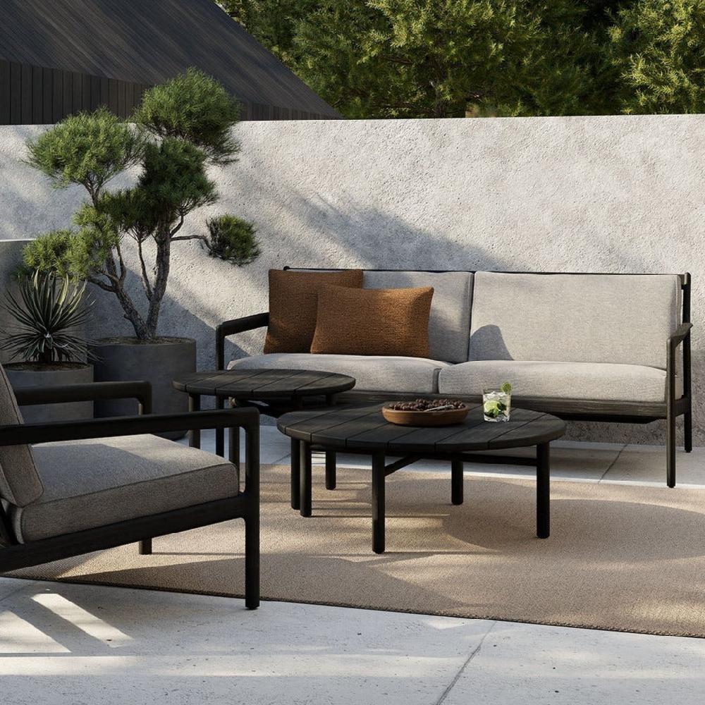 be home Jack Solid Black Teak Outdoor 2 Seater Sofa Mocha Fabric