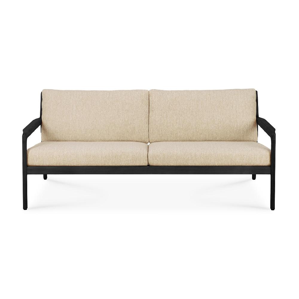 Be Home Jack Solid Black Teak Outdoor 2 Seater Sofa Natural Fabric