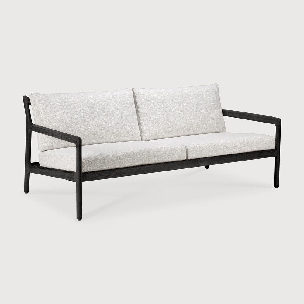 Be Home Jack Solid Black Teak Outdoor 2 Seater Sofa Off White Fabric