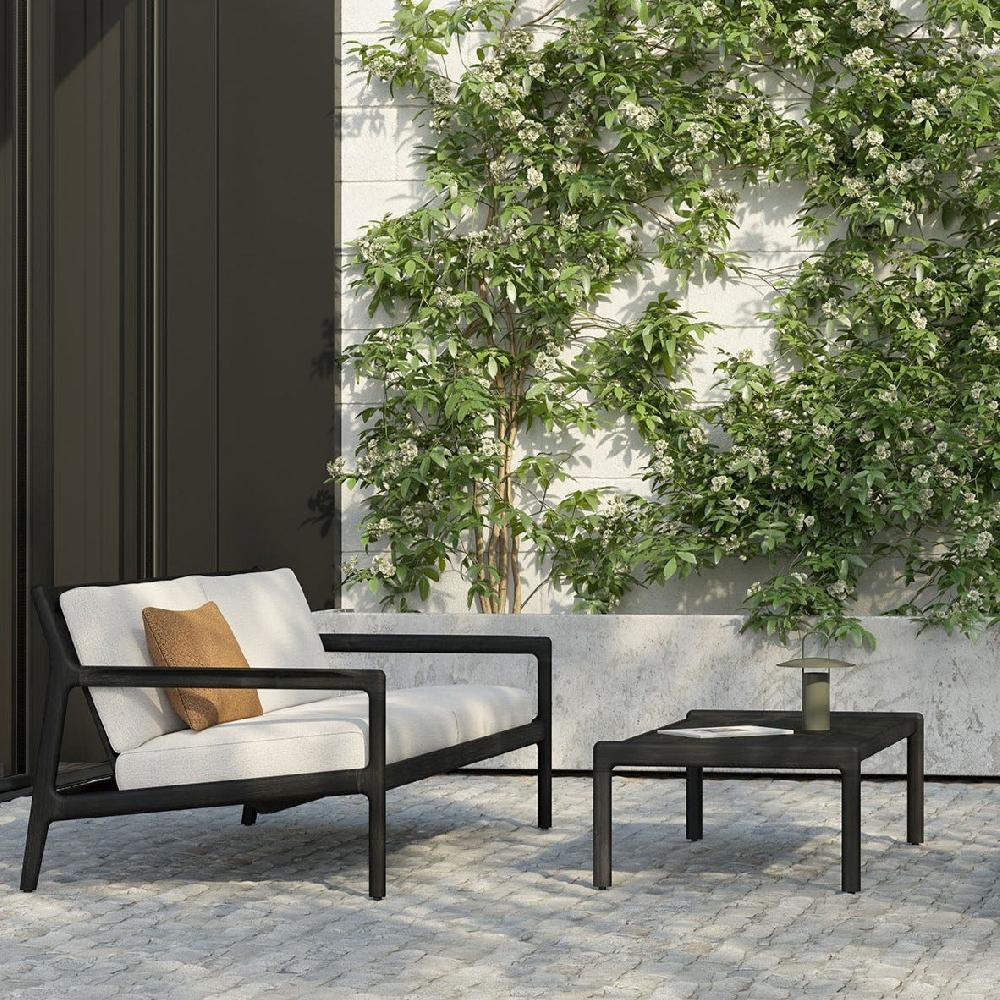 be home Jack Solid Black Teak Outdoor 2 Seater Sofa Off White Fabric