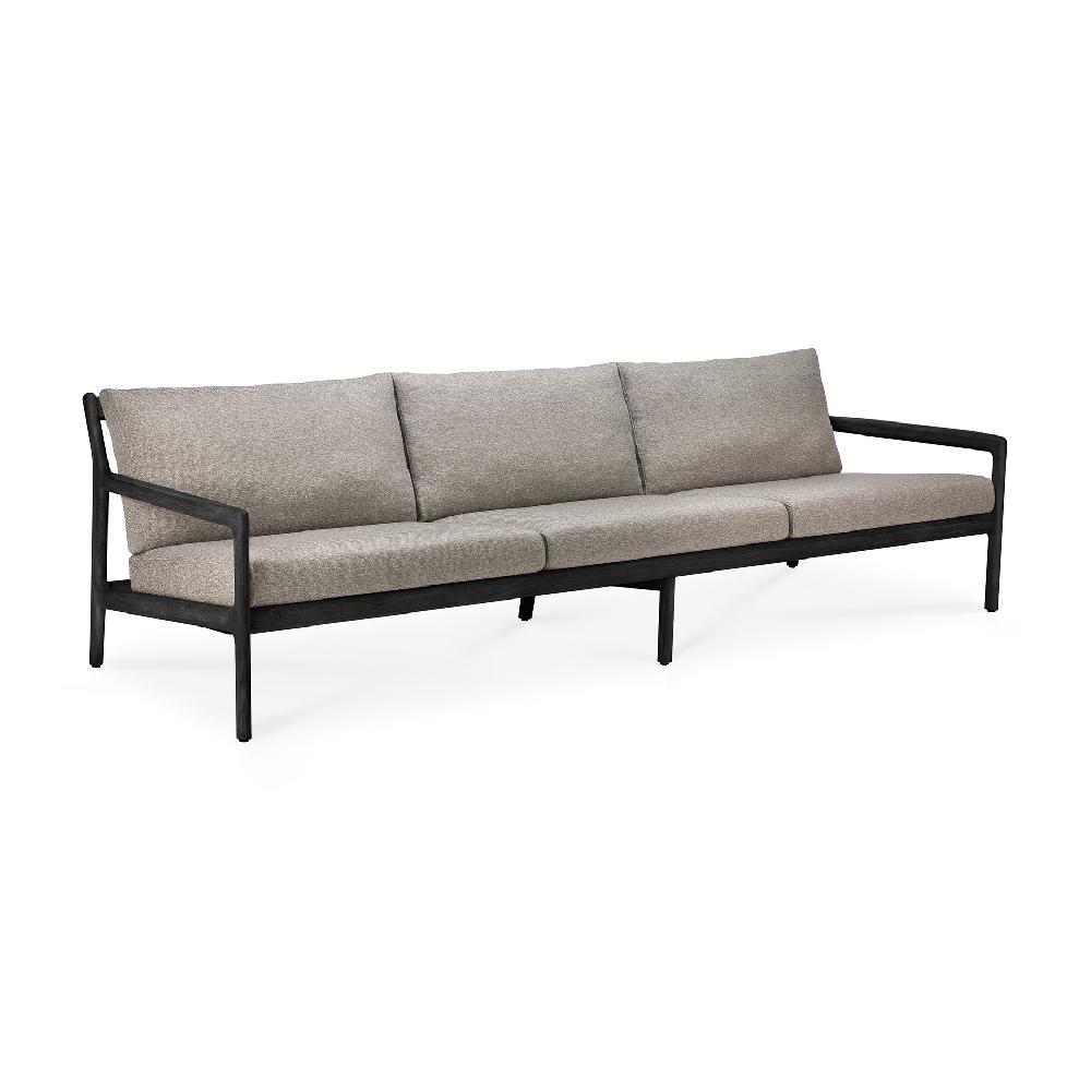 Be Home Jack Solid Black Teak Outdoor 3 Seater Sofa Mocha Fabric