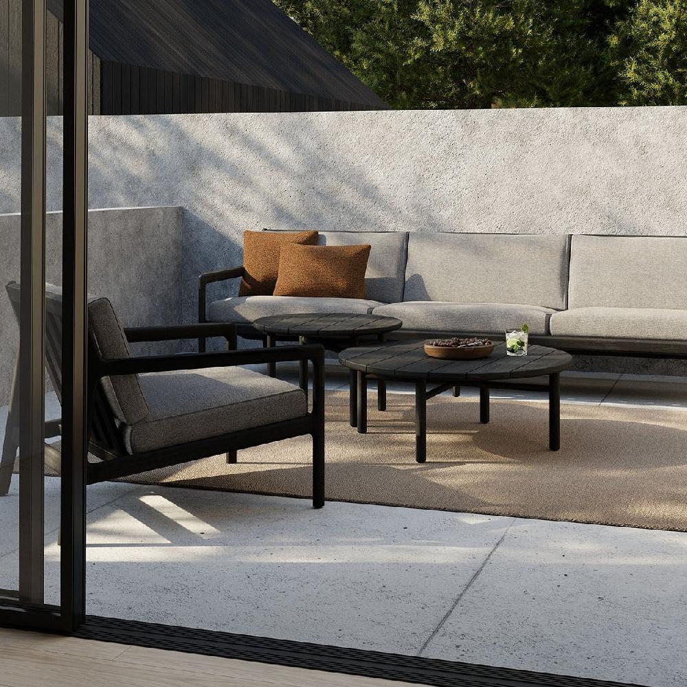 be home Jack Solid Black Teak Outdoor 3 Seater Sofa Mocha Fabric