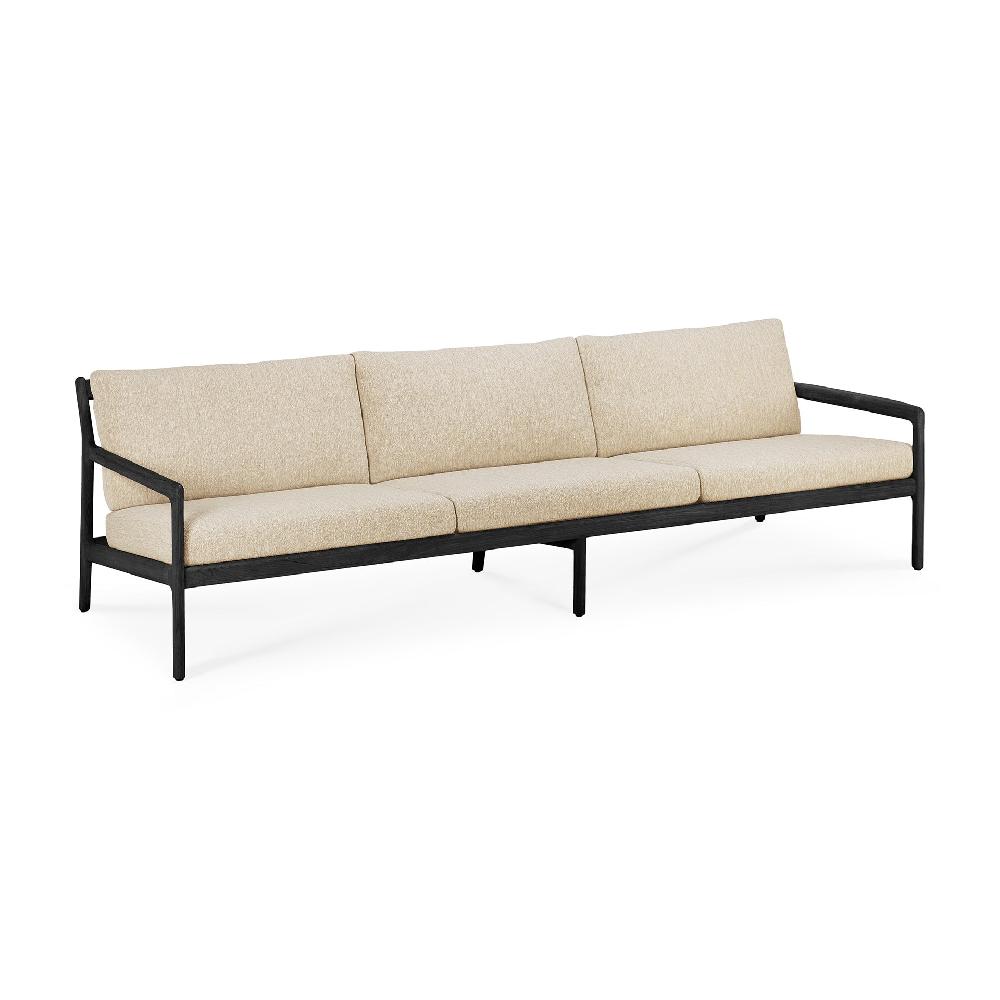 Be Home Jack Solid Black Teak Outdoor 3 Seater Sofa Natural Fabric