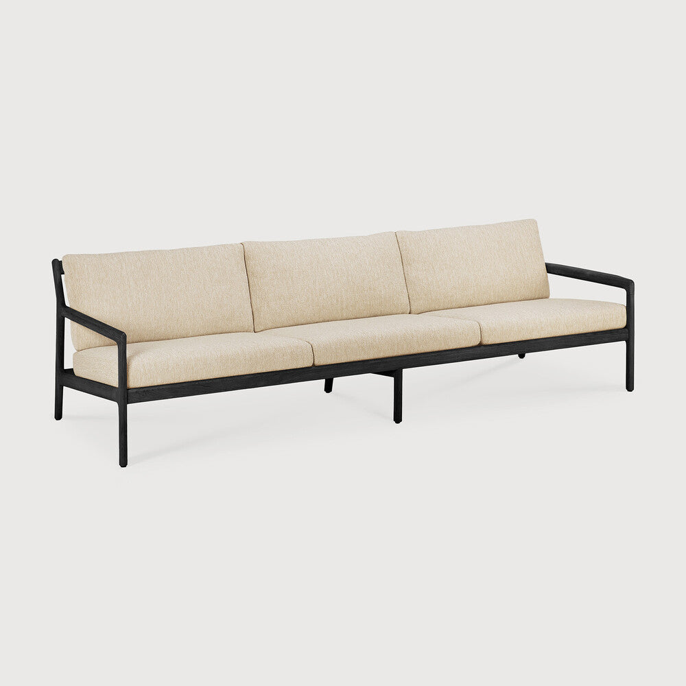 be home Jack Solid Black Teak Outdoor 3 Seater Sofa Natural Fabric