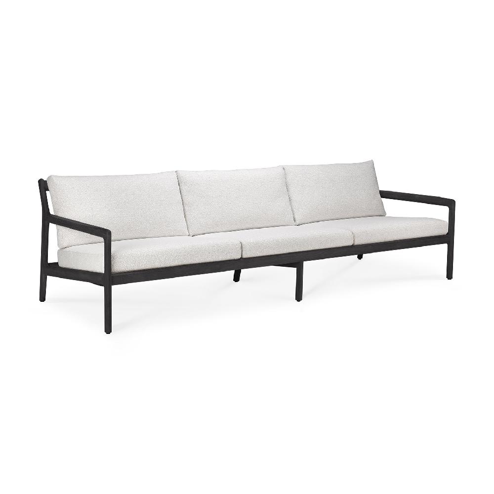 Be Home Jack Solid Black Teak Outdoor 3 Seater Sofa Off White Fabric