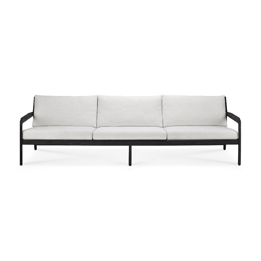 Be Home Jack Solid Black Teak Outdoor 3 Seater Sofa Off White Fabric