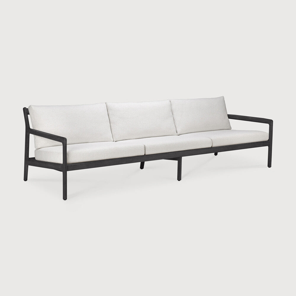 be home Jack Solid Black Teak Outdoor 3 Seater Sofa Off White Fabric