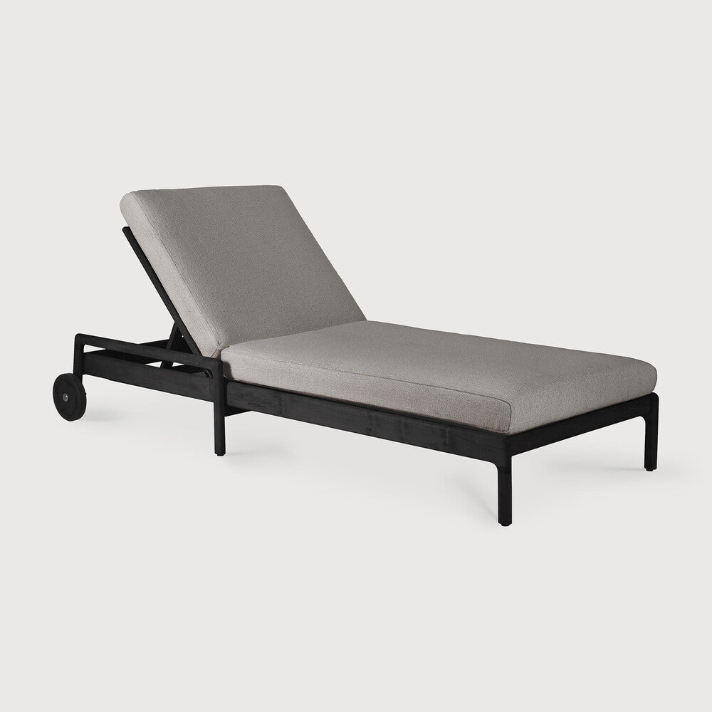 Be Home Jack Solid Black Teak Outdoor Adjustable Lounger Mocha Fabric