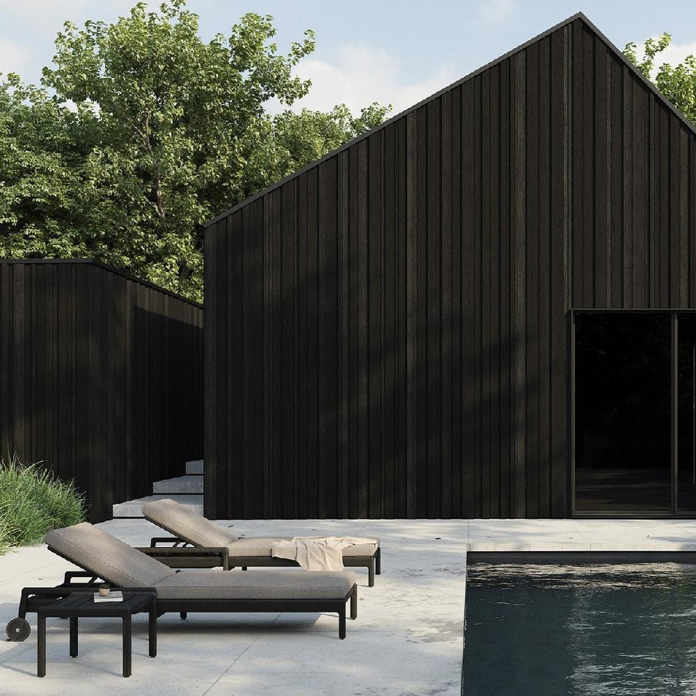 be home Jack Solid Black Teak Outdoor Adjustable Lounger Mocha Fabric