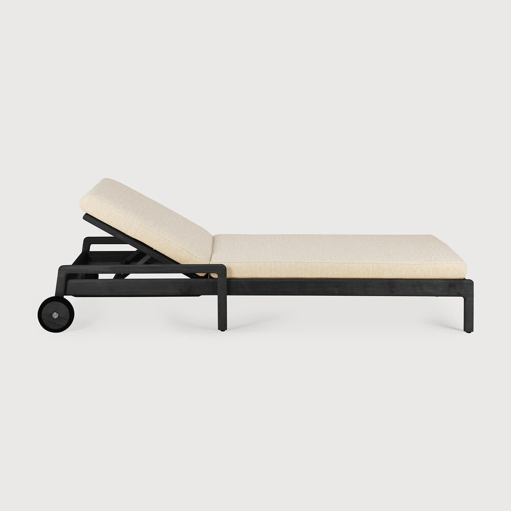 Be Home Jack Solid Black Teak Outdoor Adjustable Lounger Natural Fabric