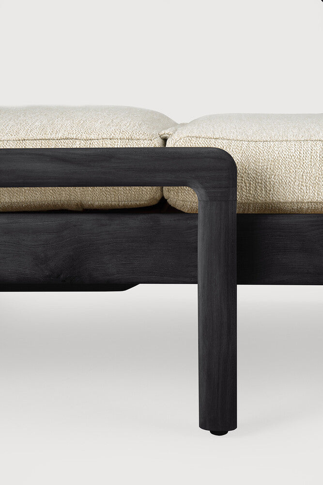 Be Home Jack Solid Black Teak Outdoor Adjustable Lounger Natural Fabric