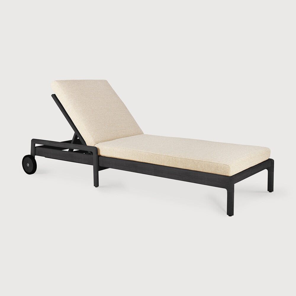 be home Jack Solid Black Teak Outdoor Adjustable Lounger Natural Fabric