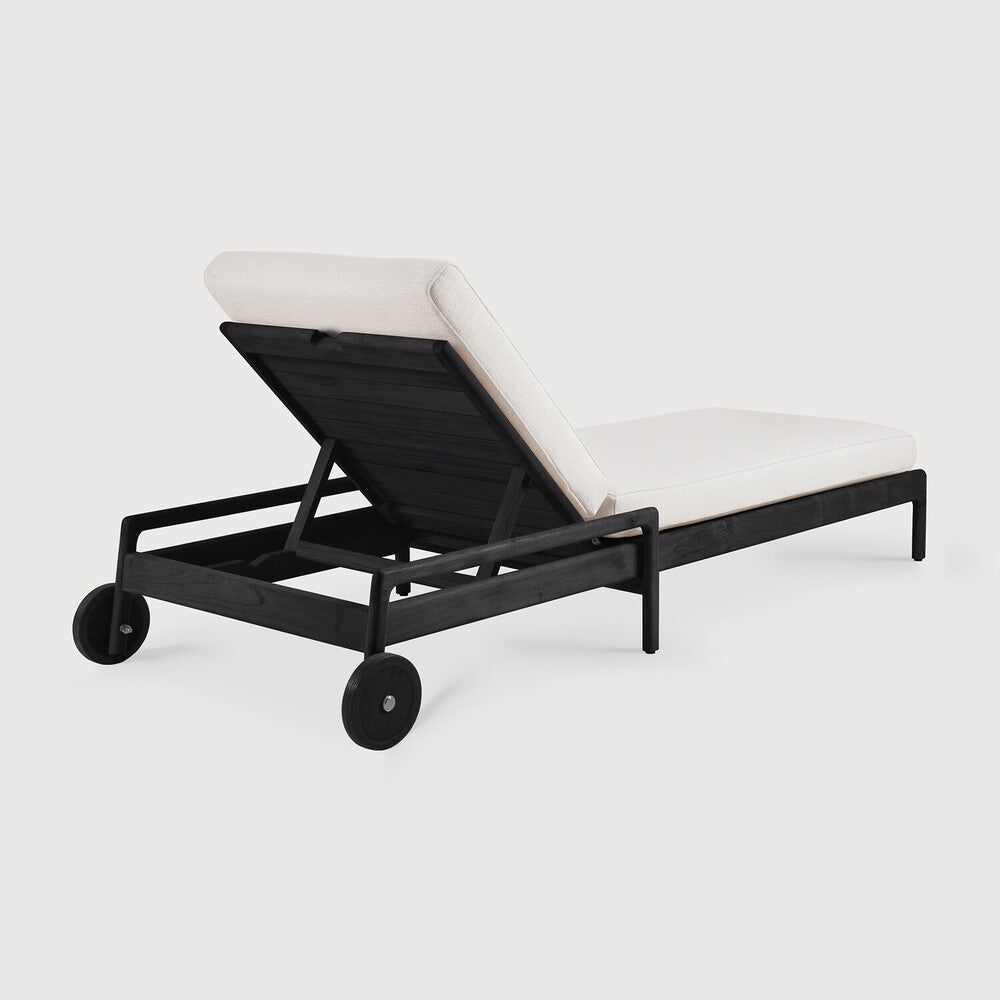 Be Home Jack Solid Black Teak Outdoor Adjustable Lounger Off White Fabric