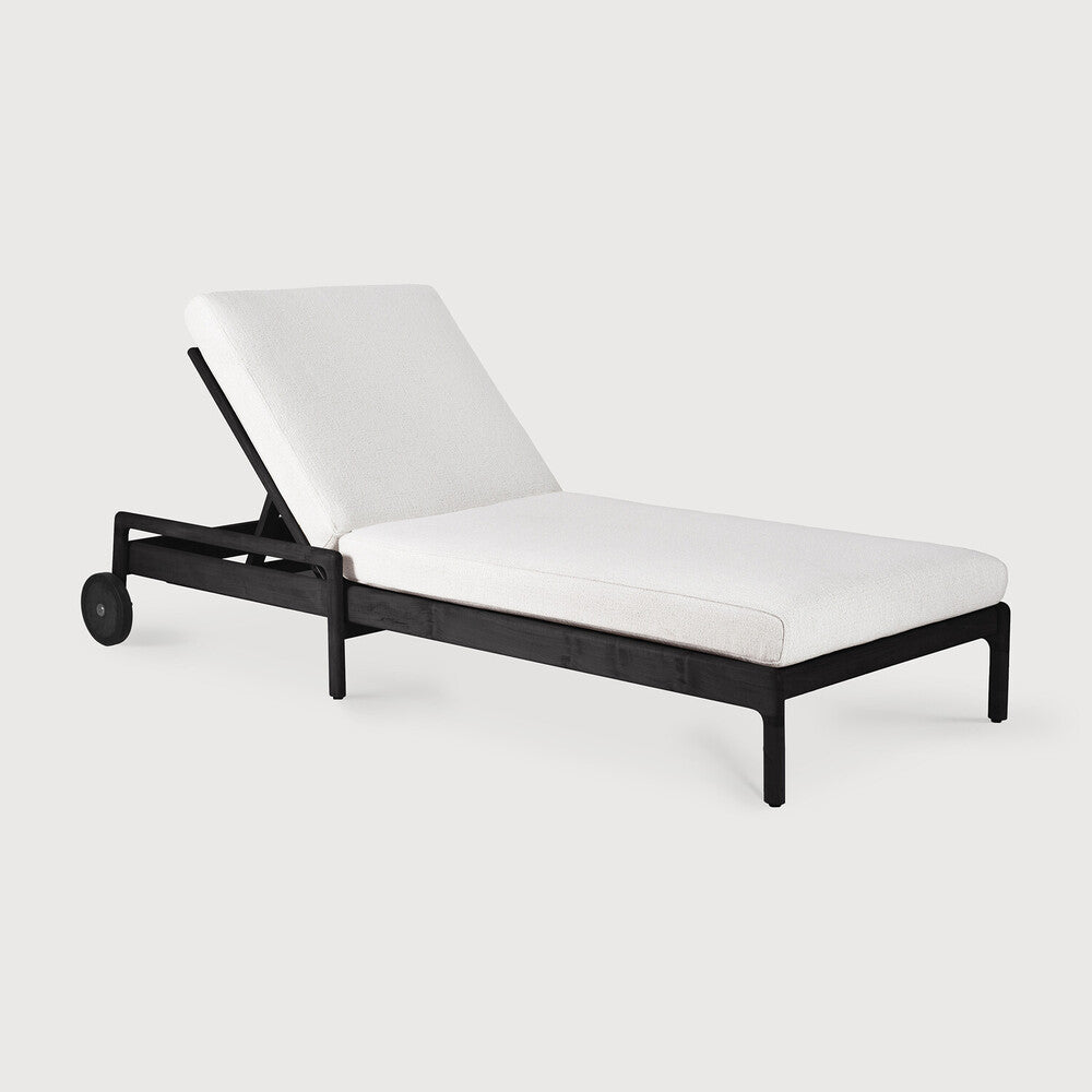 be home Jack Solid Black Teak Outdoor Adjustable Lounger Off White Fabric
