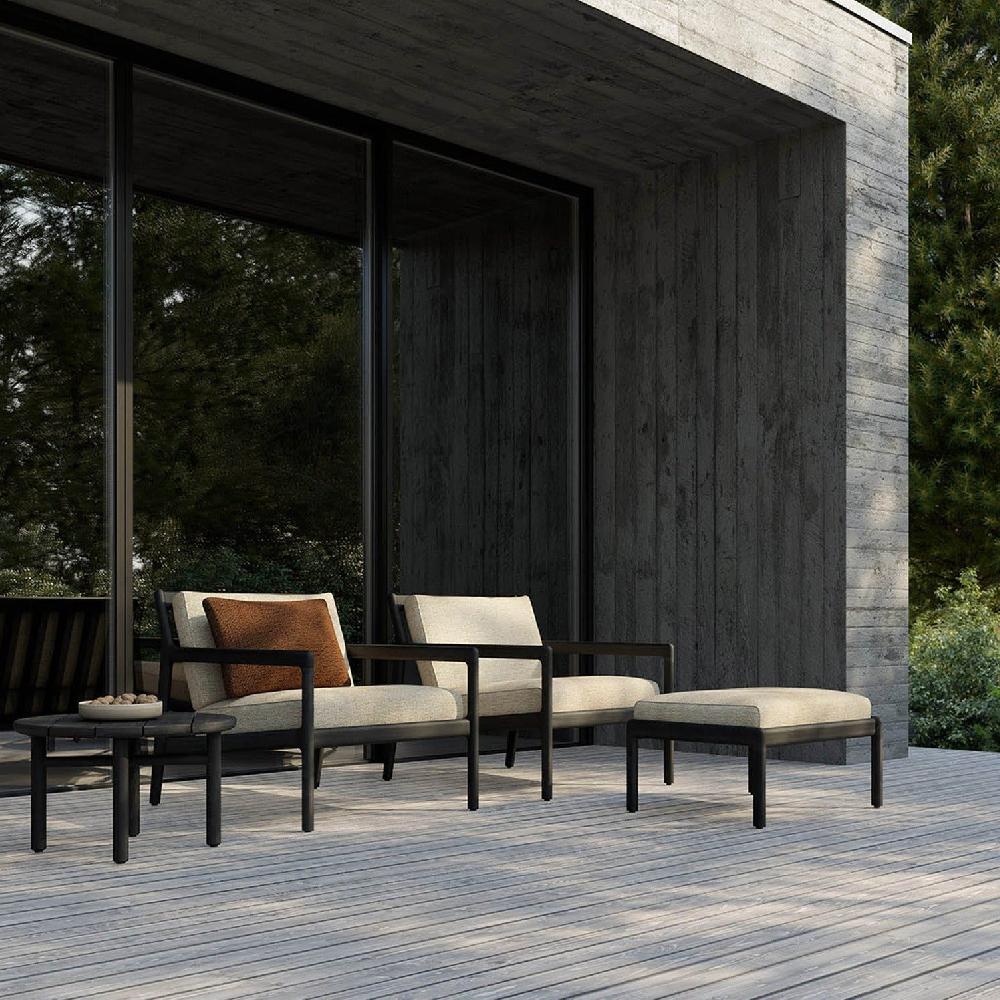 be home Jack Solid Black Teak Outdoor Footstool Natural