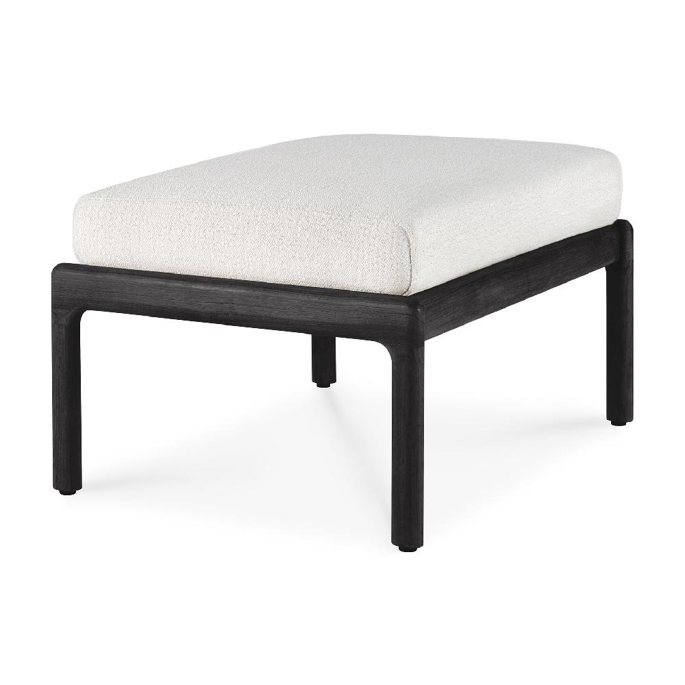 Be Home Jack Solid Black Teak Outdoor Footstool Off White