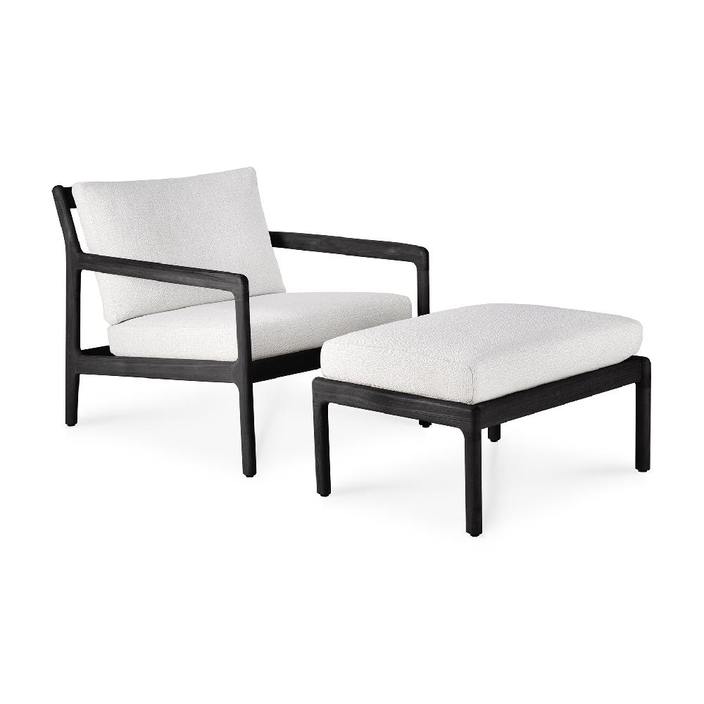 Be Home Jack Solid Black Teak Outdoor Footstool Off White