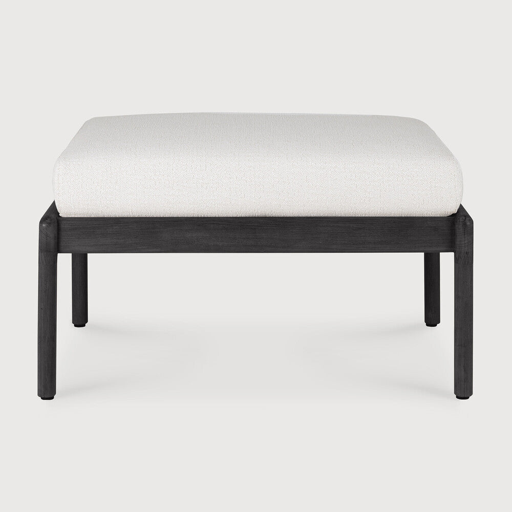 be home Jack Solid Black Teak Outdoor Footstool Off White