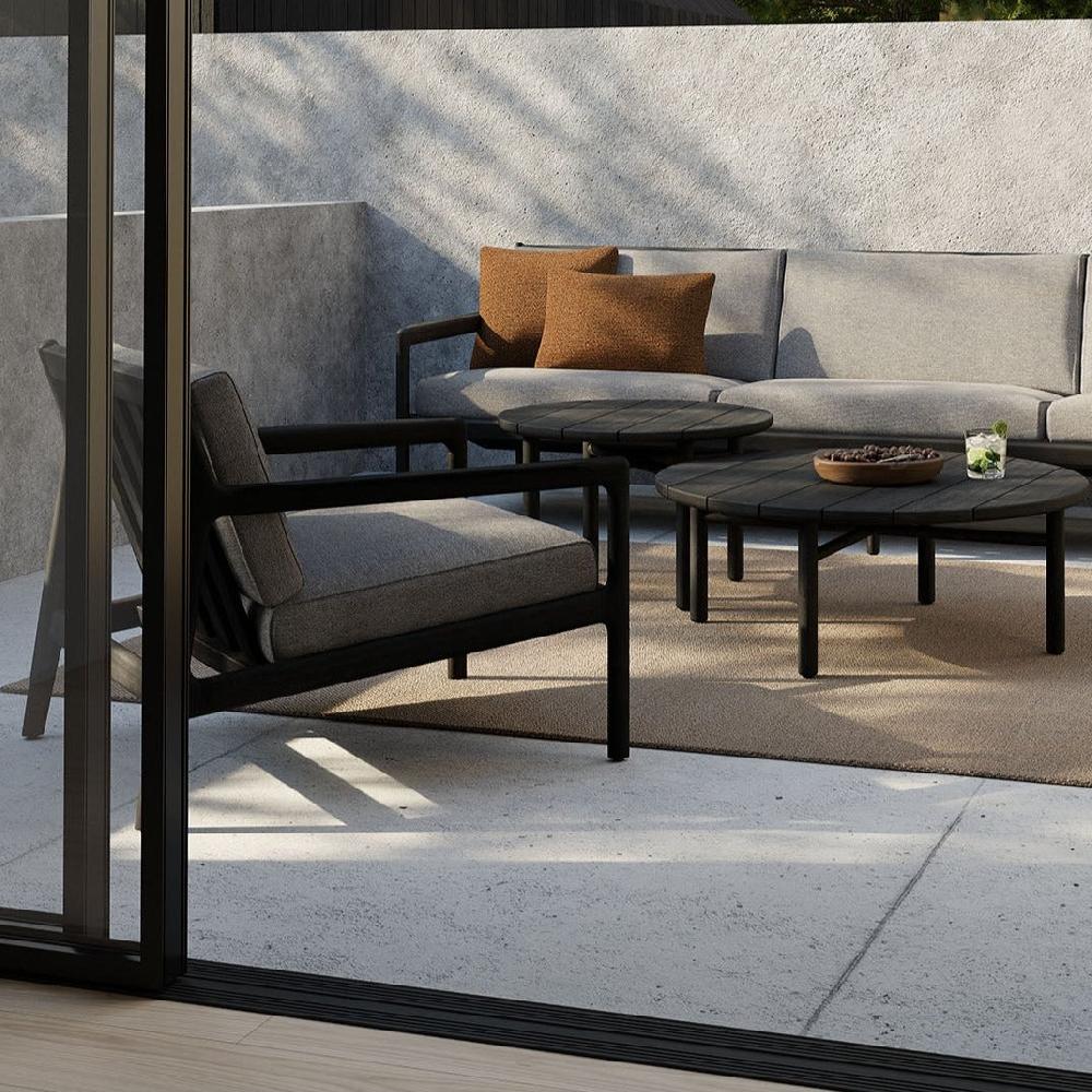 be home Jack Solid Black Teak Outdoor Lounge Chair Mocha Fabric