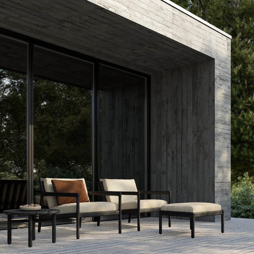 be home Jack Solid Black Teak Outdoor Lounge Chair Natural Fabric