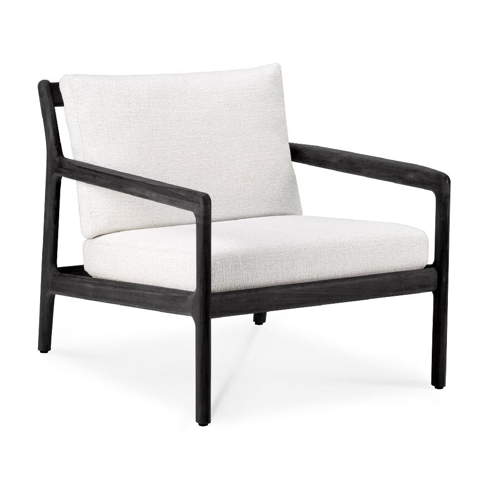 Be Home Jack Solid Black Teak Outdoor Lounge Chair Off White Fabric