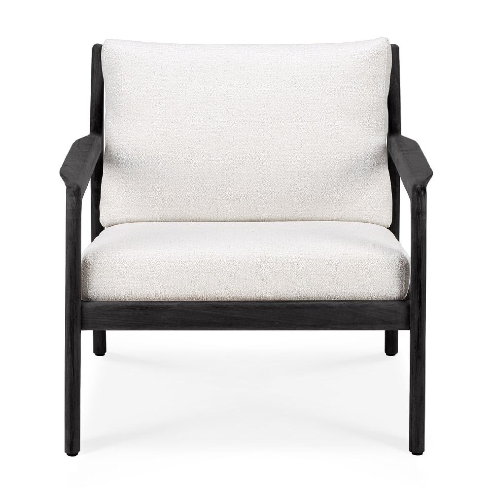 Be Home Jack Solid Black Teak Outdoor Lounge Chair Off White Fabric